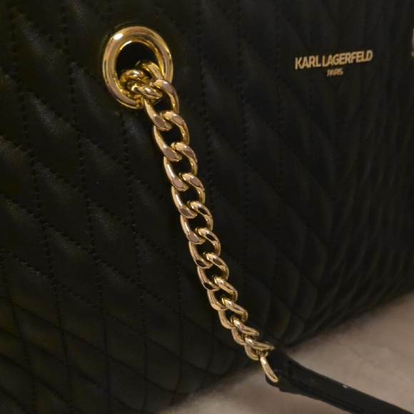 Karl Lagerfeld Black Quilted Shoulder Bag with Gold Chain - Picture 4 of 9